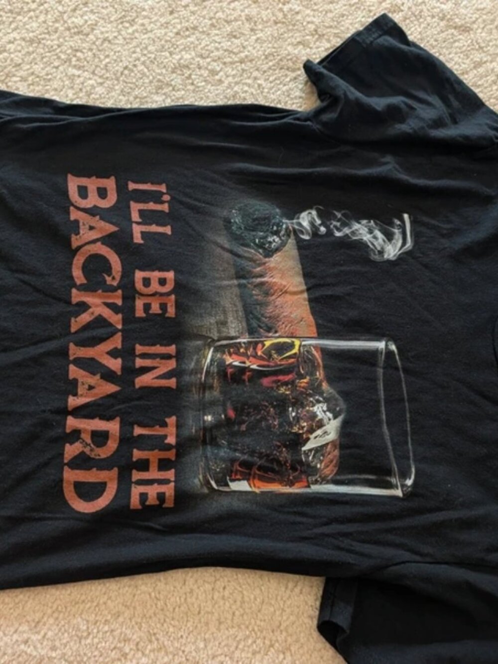 I'll be in backyard cigar whiskey bourbon glass mens novelty tshirt short sleeve